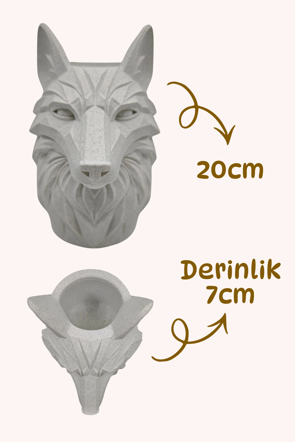 Geometrik Tasarım Kurt Başlı Dekoratif Saksı