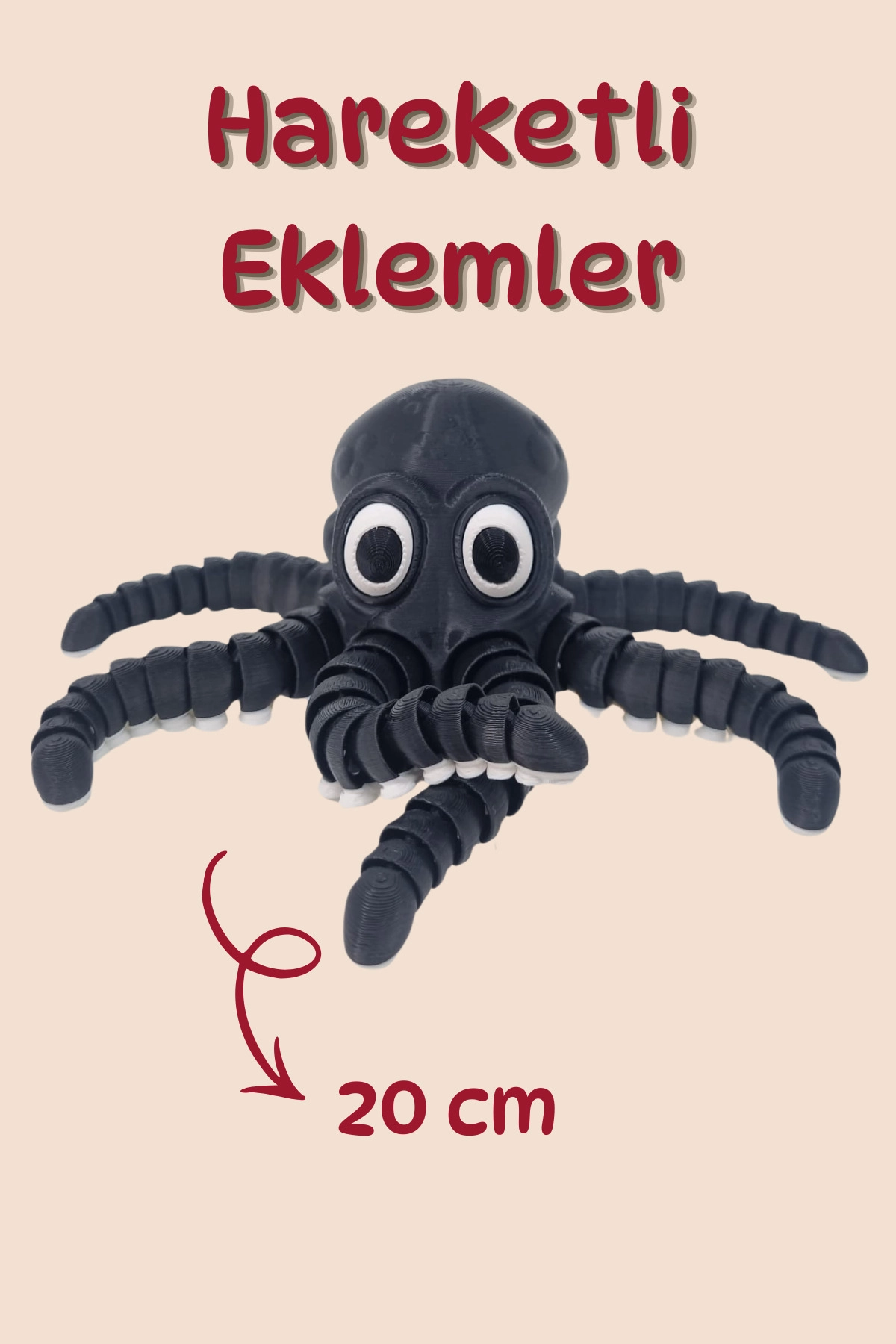 3D Baskı Esnek Hareketli Siyah&Beyaz Ahtapot