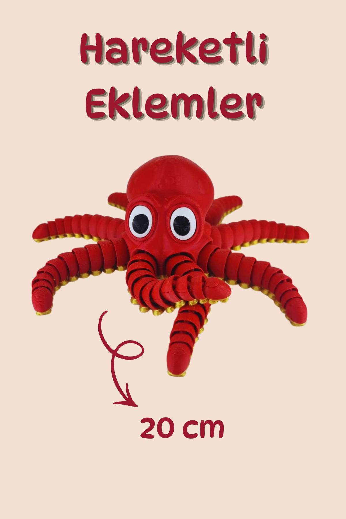 3D BASKI ESNEK HAREKETLİ SARI & KIRMIZI AHTAPOT