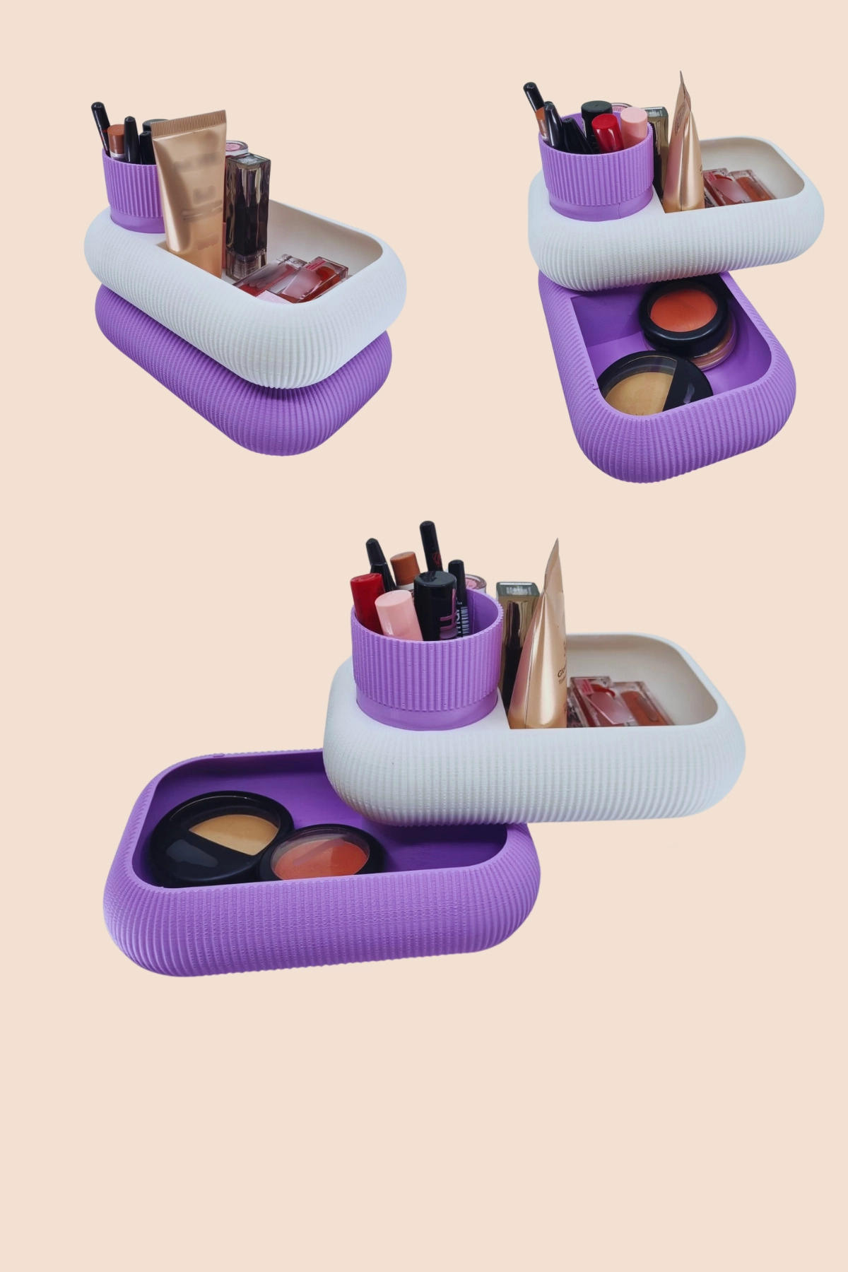 2 Katlı 3 Bölmeli Modern Makyaj & Düzenleyici Organizer (20×13 cm)